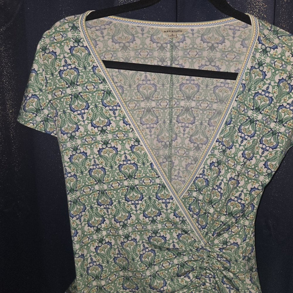 Max Studio Green Printed Midi Wrap Dress - Picture 4 of 6